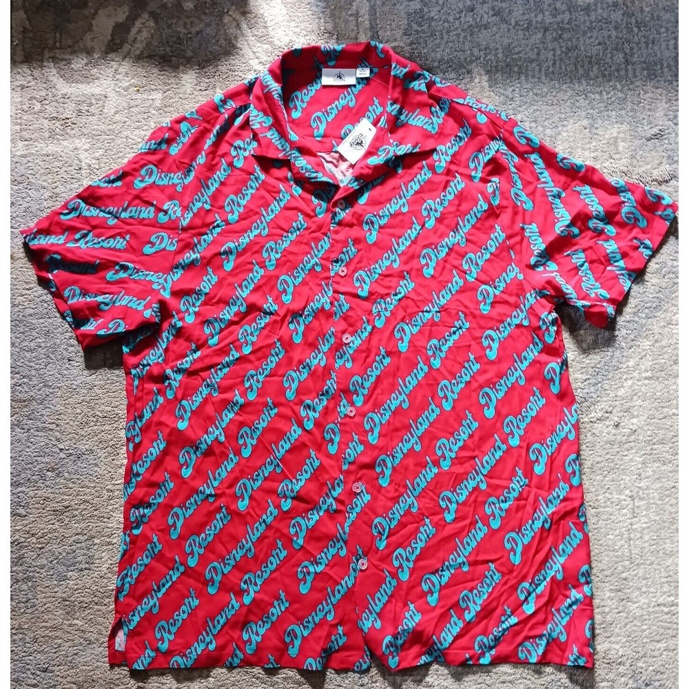 Disney Parks Walt Disney World Mens Red Rayon Button Shirt Size Large New